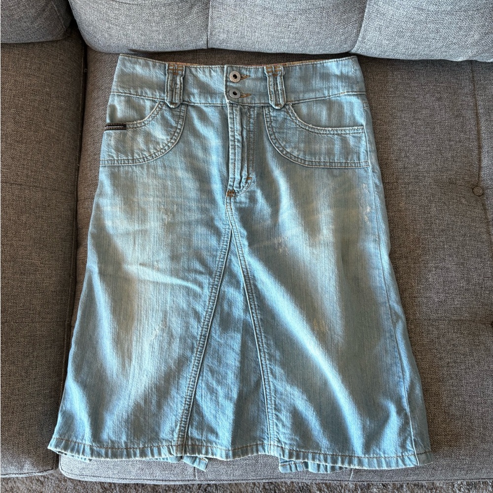 Dolce & Gabbana D&G Vintage Y2K Patchwork Denim Knee Length Skirt IT 36 Low Rise